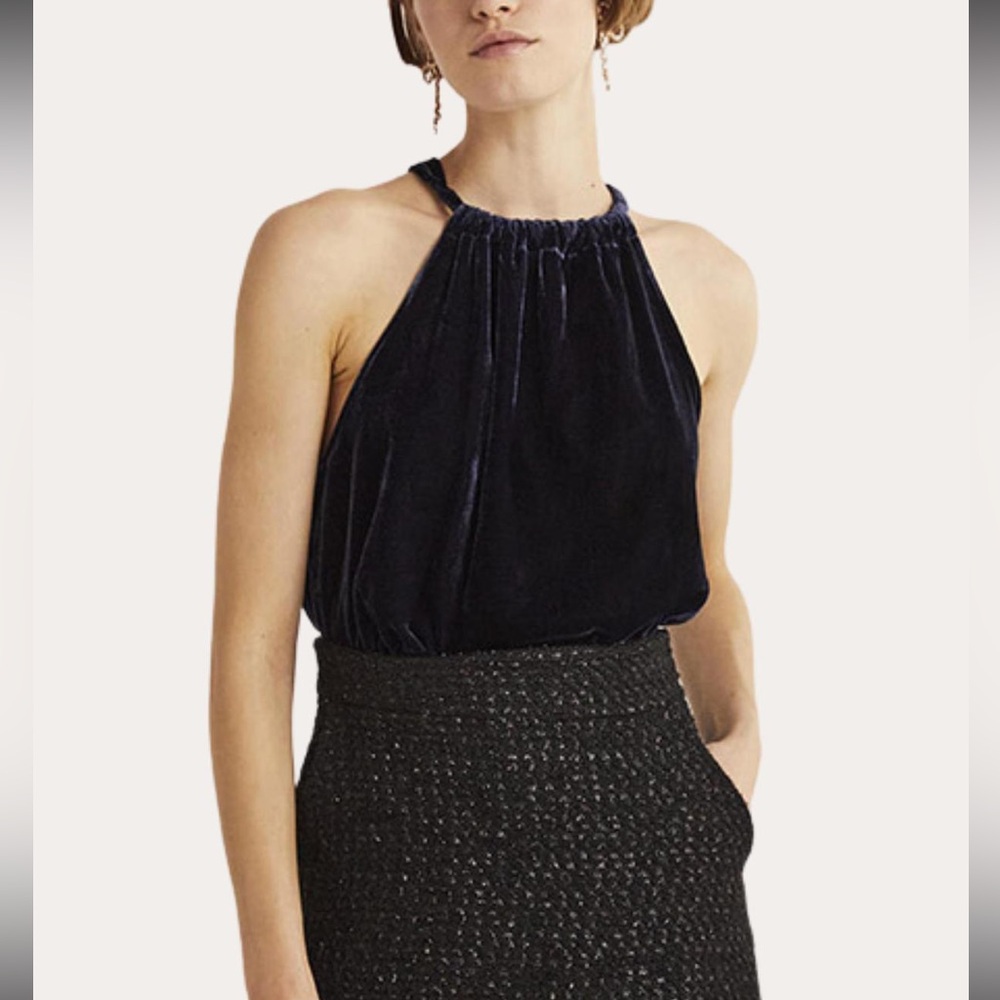 BODEN EUC Black Velvet High Neck Sleeveless Top Halterneck Size 8 Medium
